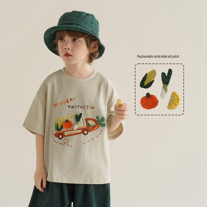 Boys Pure Cotton Short Sleeve T-shirt with Magic Sticker Print 100 абрикосовый