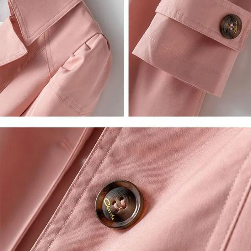 Fashion Spring Autumn Solid Trench Coat Women Single Breasted Khaki Black Pink Beige Windbreaker Outerwear Casual