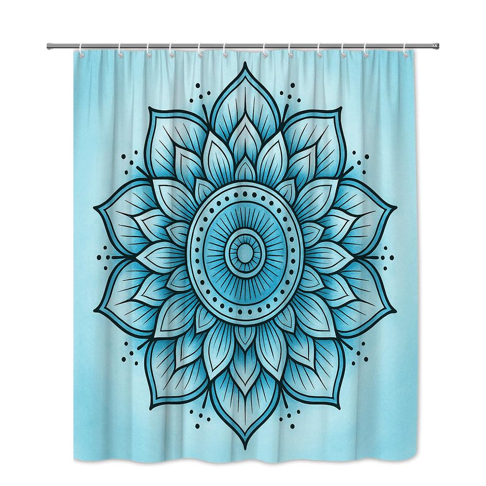 Blue Mandala Shower Curtain Spiritual Flower Design Boho Art Decor Zen Meditation Bathroom Elegant Waterproof Simpleinstallation