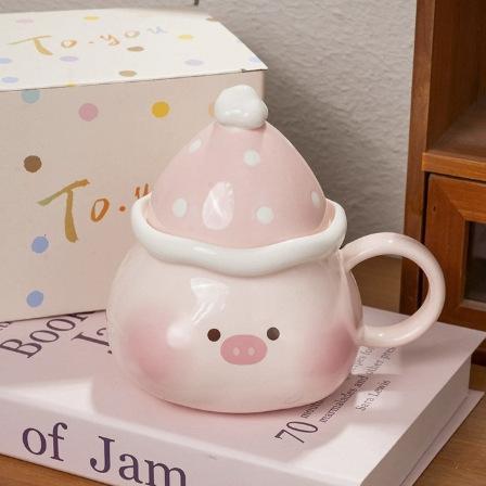 

450ML High Aesthetic Cartoon Ceramic Mug with Spoon and Lid for Home Use Afternoon Tea Cup Breakfast Milk Cup 450ML