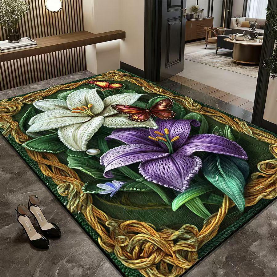 Retro Floral Non-Slip Absorbent Foyer Doormat - Cuttable Diatomaceous Earth Mud Scraper