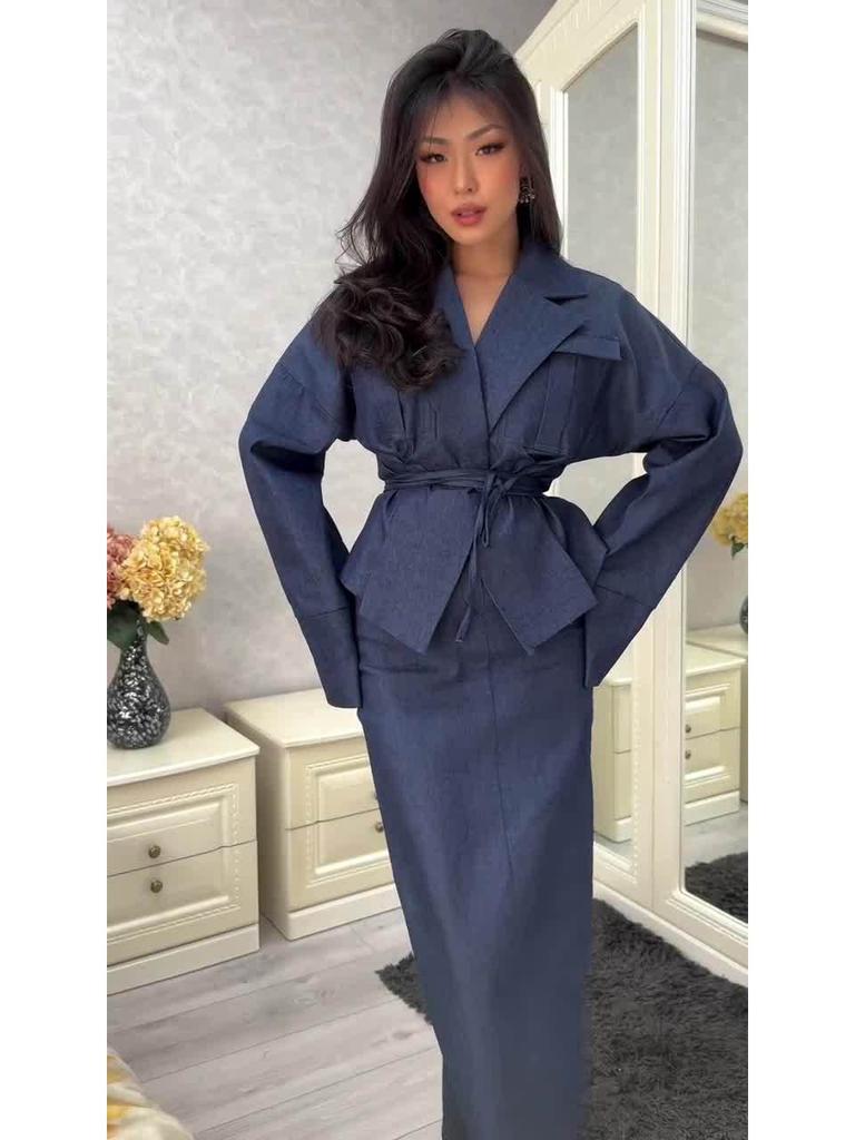 Spring 2025 Women's Casual Tie Cardigan and Skirt Set