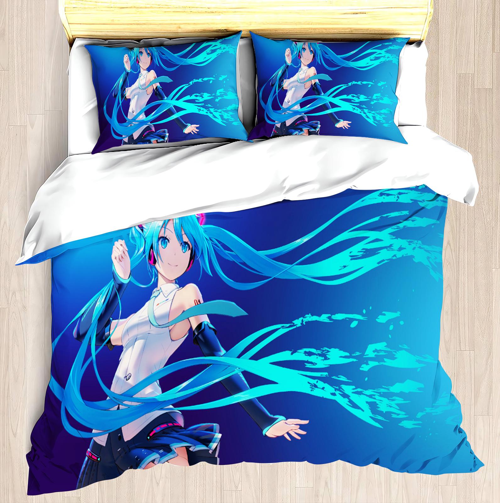 

Набір підодіяльника з аніме Хацуне Міку Comforte з принтом, мультяшний, односпальний, постільна білизна, 3 предмети, різдвяні подарунки 140x210cm