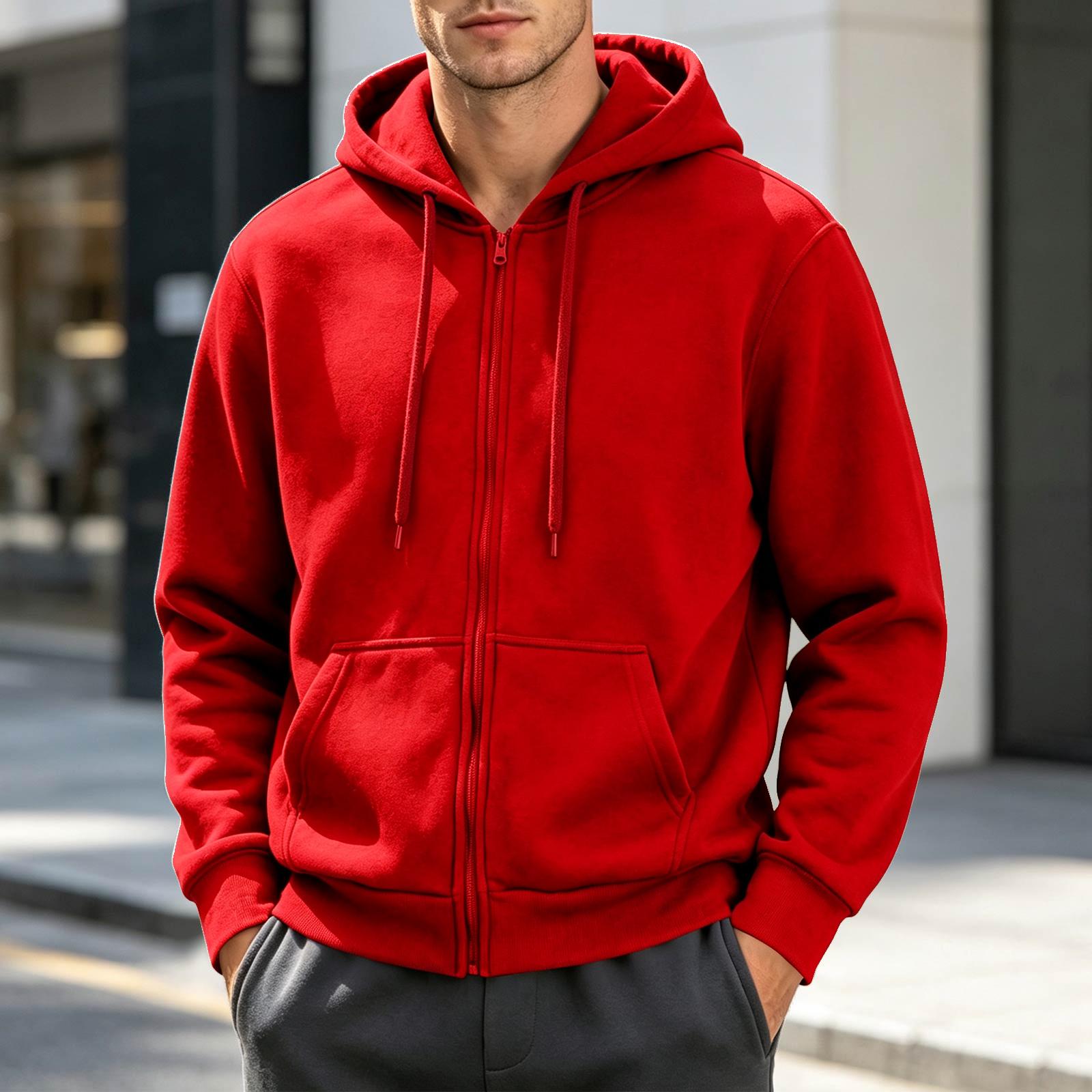 Herren Freizeit Kapuzenpullover mit Reißverschluss Farbe XL rot