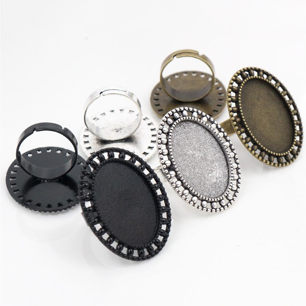 18x25mm 5pcs Antique Silver Plated/ Bronze/Black Brass Oval Adjustable Ring Settings Blank/Base,Fit 18x25mm Glass Cabochons