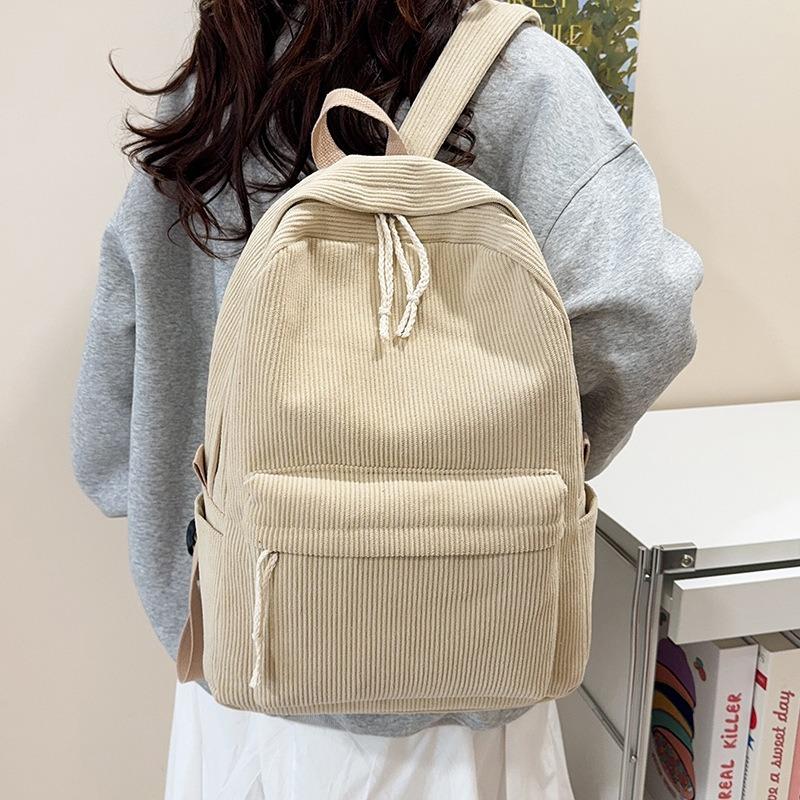 Schoolbag Female Harajuku High School Student Personality Striped Velvet College Wind Backpack Female Backpack Corduroy Backpack