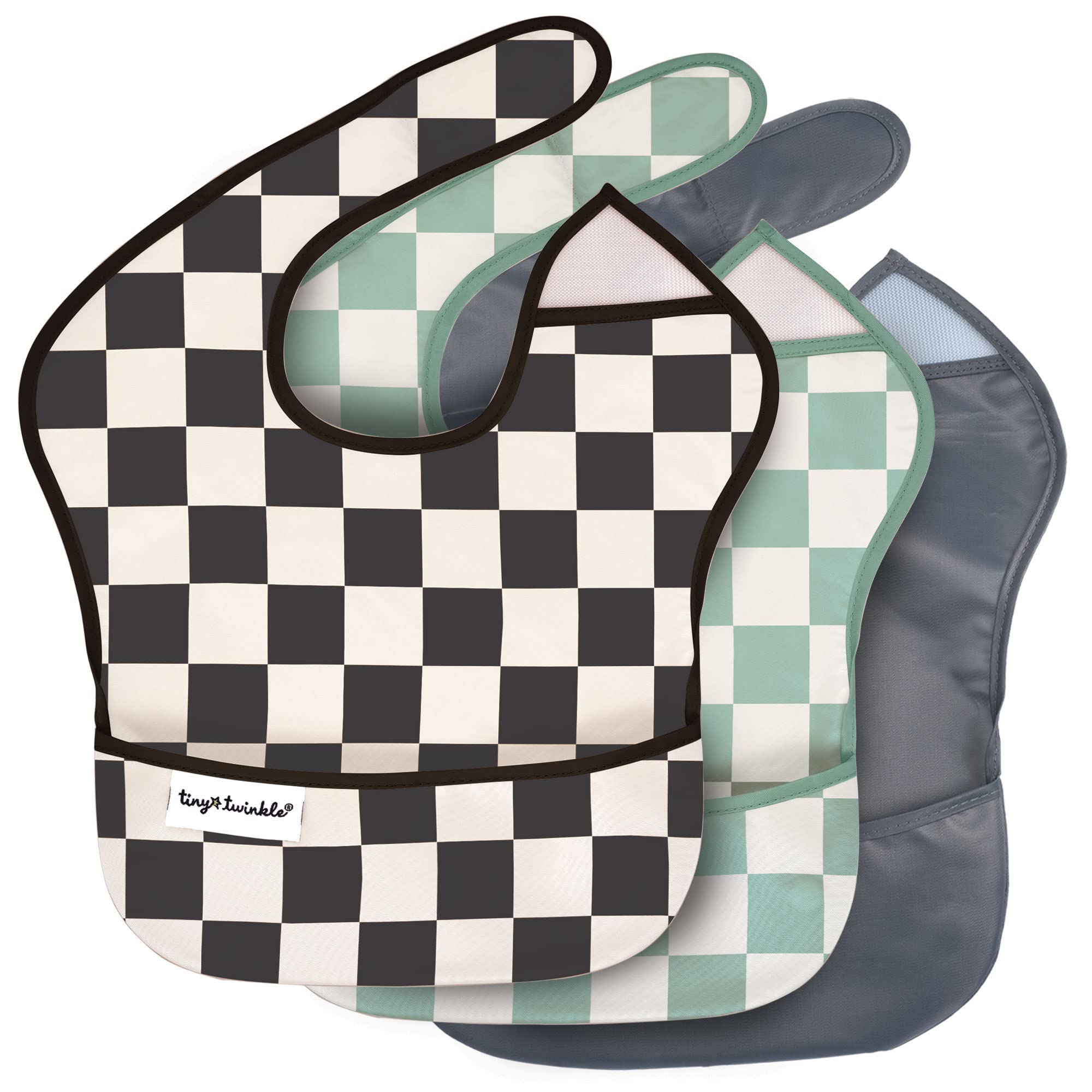 

Tiny Twinkle Easy Bib Set of 3 Japanese Ages Foldable Snap Mealtime Baby Feeding Nursery Machine Boy Checkers [Official Product] 6-24 Months, Buttons,