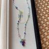 Handmade Korean Style Colorblock Cat Eye Bead Necklace Women Layered Sweet Minimalist Choker Chain