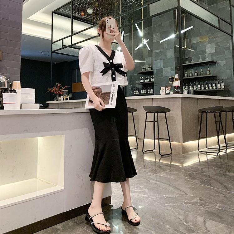 French Thick-heeled Slippers Women's Summer Wear New Internet Celebrity with Skirt Rhinestone Sandals Women's Versatile Toe Roman Sandals