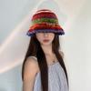 Rainbow Stripe Pattern Crochet Bucket Hat Ladies Commute Camping Fisherman Cap with Stripe Pattern for Girlfriend