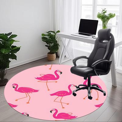 1pc Flamingo Pattern Chair Carpet for Office, Round Polyester Mat, Indoor Decor for Office, Washable Non-slip Carpet Yy251219112