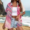 Women's Casual Summer Beach Shirt Short Sleeve Button Down Lightweight Textured Printed Blouse Relaxed Fit Vacation Top