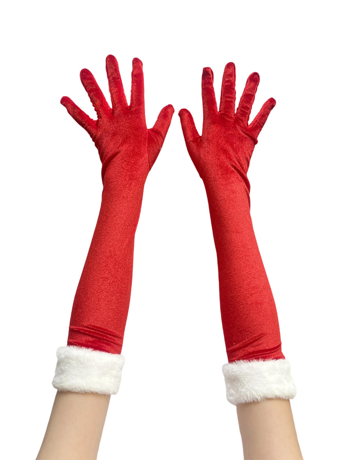 

1pc Christmas Gloves Long Velvet Fluffy Cuff Party Decoration Gloves Xmas Costume Accessories Keep Warm Winter Gloves for Women One Size
