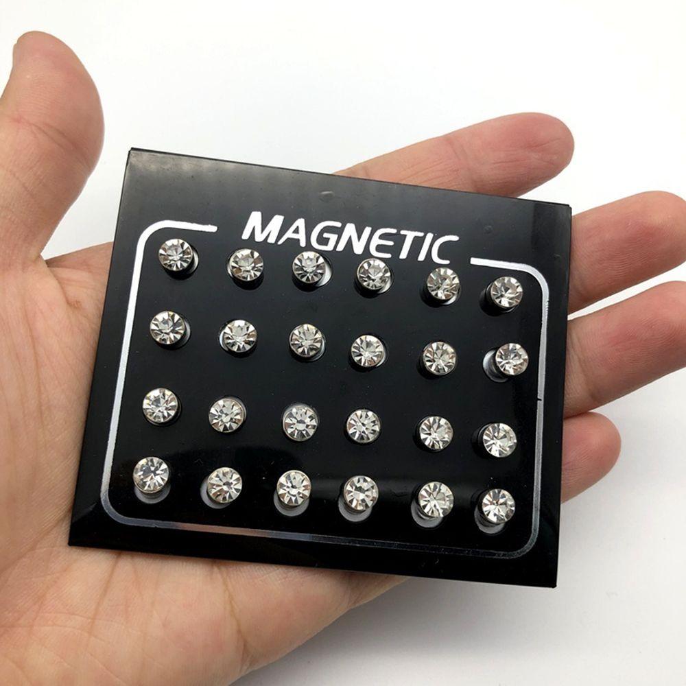 Crystal Round Shape Magnetic Fake Earring Studs No Piercing Gift For Friend Stimulating Acupoints