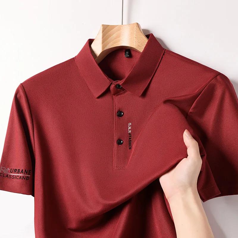 Men's Business Casual Short Sleeved Shirt with Badge Solid Color Polo Shirt Fashionable Breathable Comfortable Versatile Top