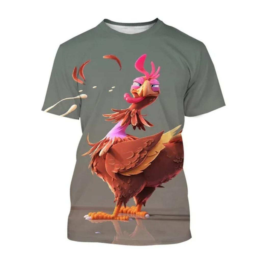 Summer Men's New Cute Chick Pattern T-Shirt, Fashionable Casual Fun Streetwear, Breathable Plus-Size Crew Neck Top