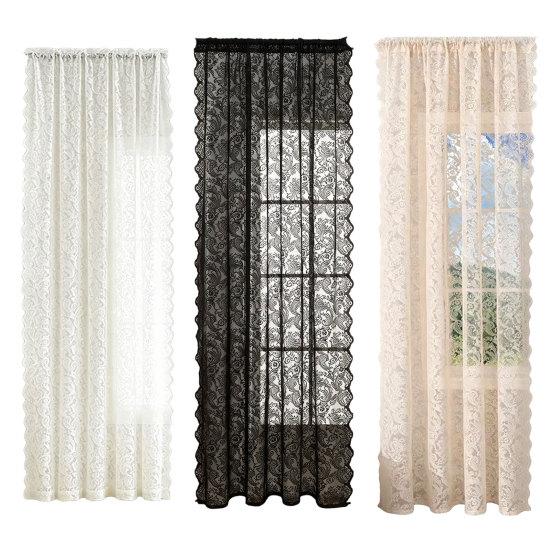 1 Panel Sheer Lace Curtain, Vintage Floral Lace Curtain with Rod Pocket, Light Filtering Window Curtain Panel for Living Room Bedroom Window Closet