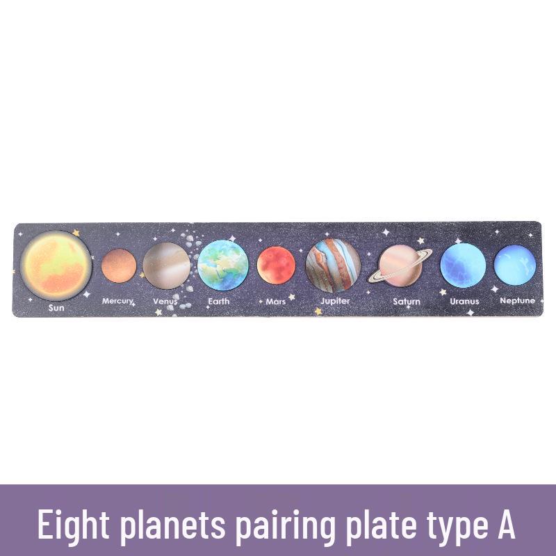Cross-border Wooden Solar System Puzzle: Educational Planet Earth Matching Board Game for Children