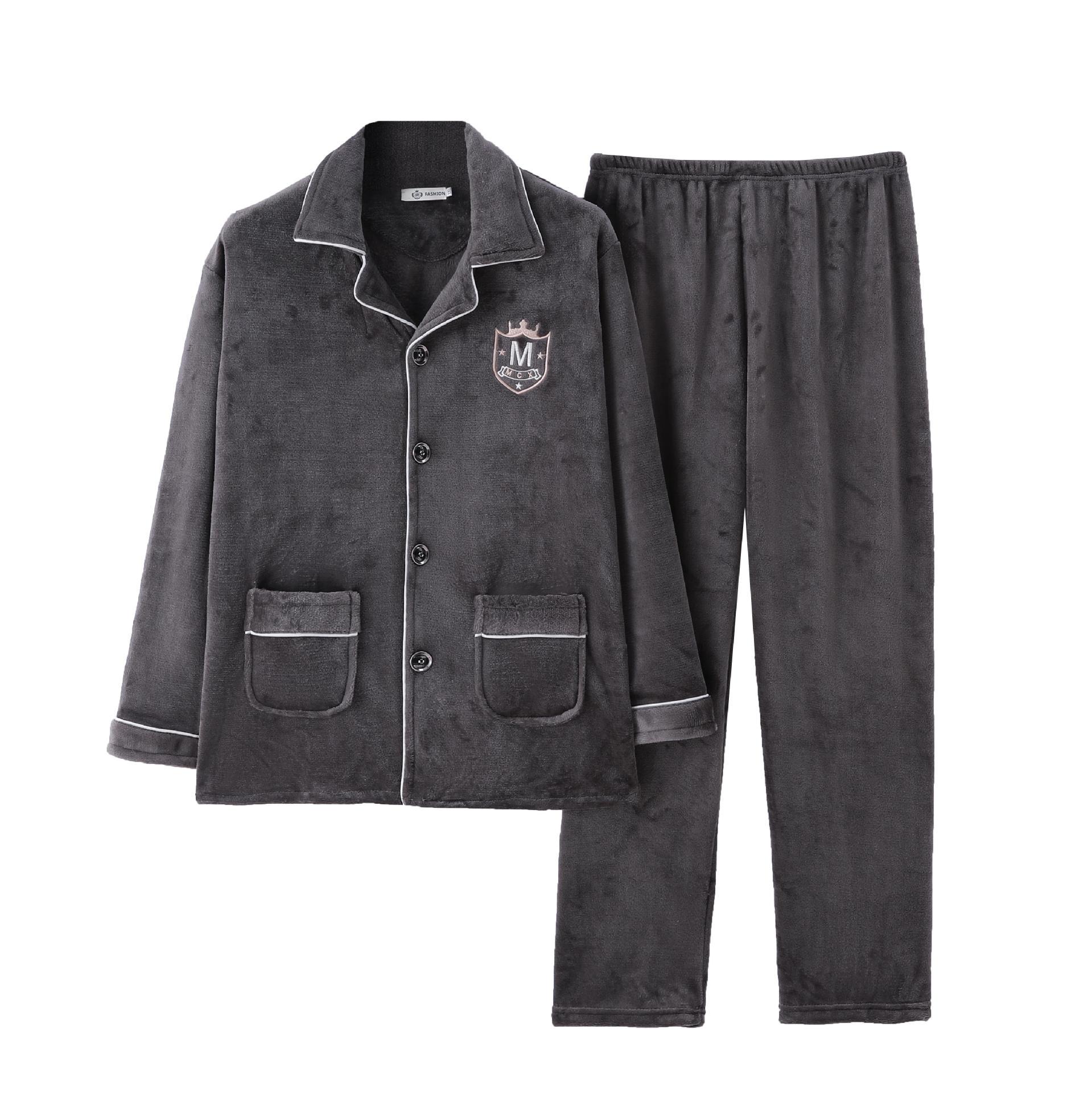 Мужской фланелевый пижамный комплект - кардиган с длинными рукавами и лацканами на осень/зиму 667 L