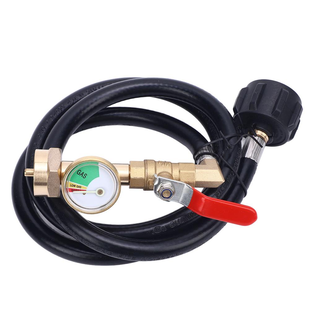 RV Gas Refill Adapter Hose with Gauge and ON Off Control Valve 3 Feet Gas Tank Extension Hose for 1 Lb Gas Tank