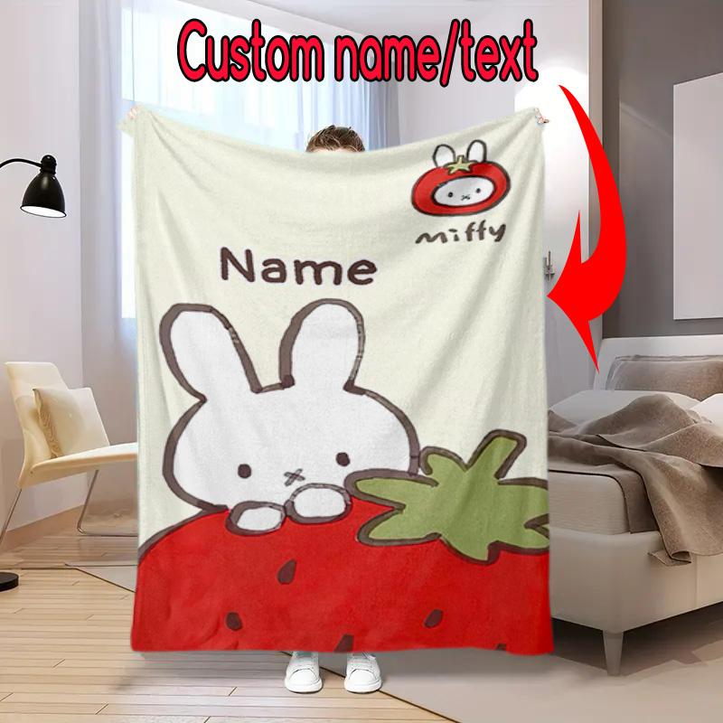 Custom Name Miffy Rabbit Strawberry Blanket Suitable All Seasons Soft Comfortable Sofa Office Home Blanket Suitable For All Seasons Home Decor