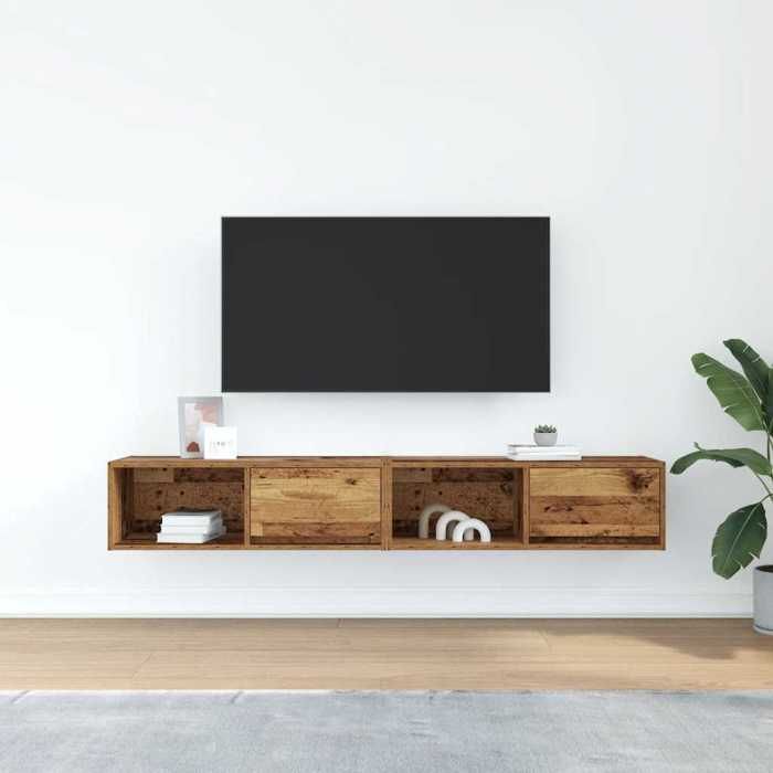 VidaXL Meubles TV 2 pcs vieux bois 80x31x25,5 cm bois d'ingénierie, banc TV, meuble hifi, centre de divertissement, buffet 861469