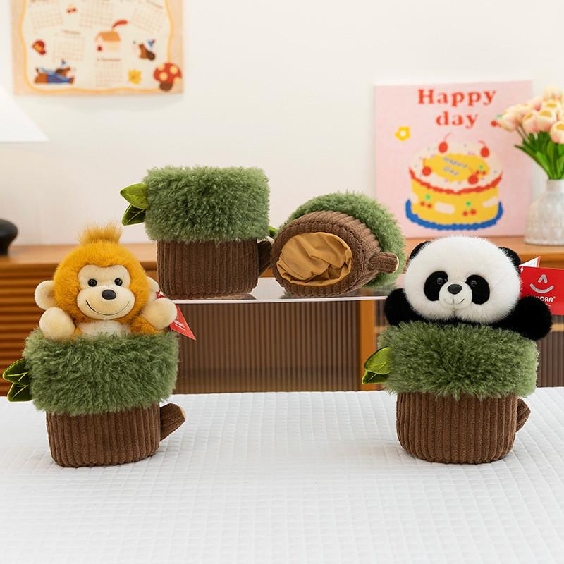 Stump Hand Tree Puppet Panda Red Panda Parrot Monkey Cartoon Plush Toy Doll