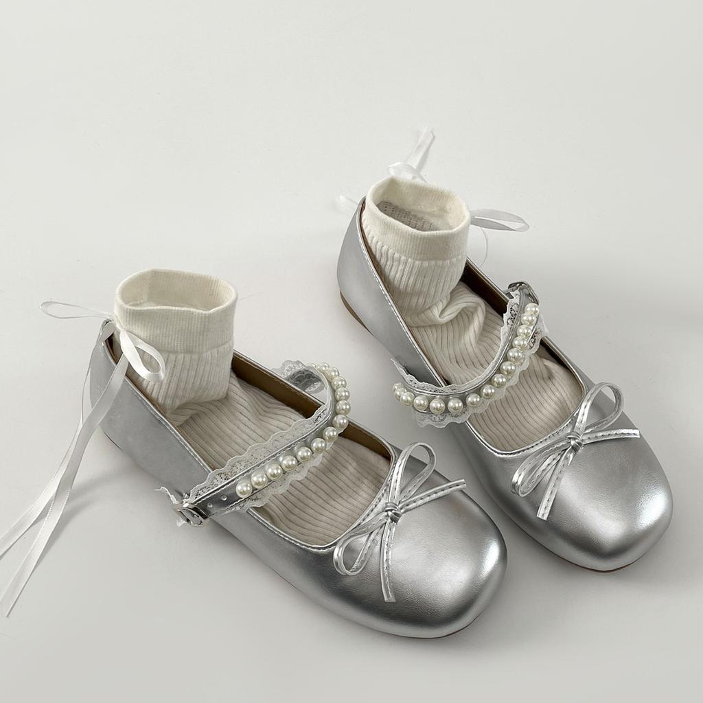 Fashion lightweight silver retro French flat bottom light mouth single shoes women's 2025 new summer skirt Mary Jane shoes
