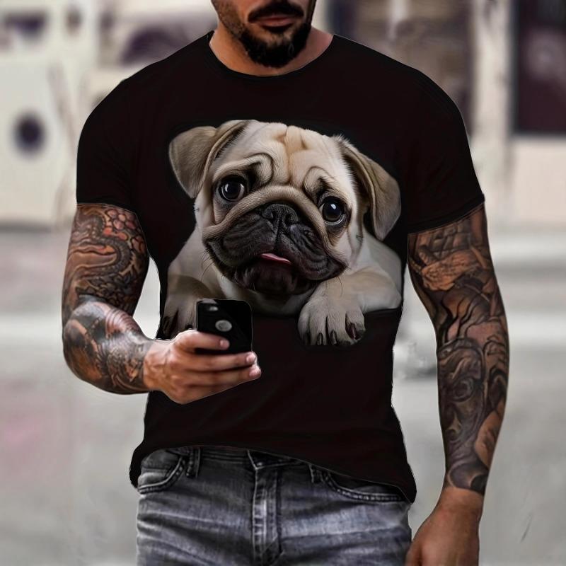 Pánské 3D digitální tričko se vzorem psa s evropským a americkým potiskem, s krátkým rukávem, letní, prodyšné, s kulatým výstřihem