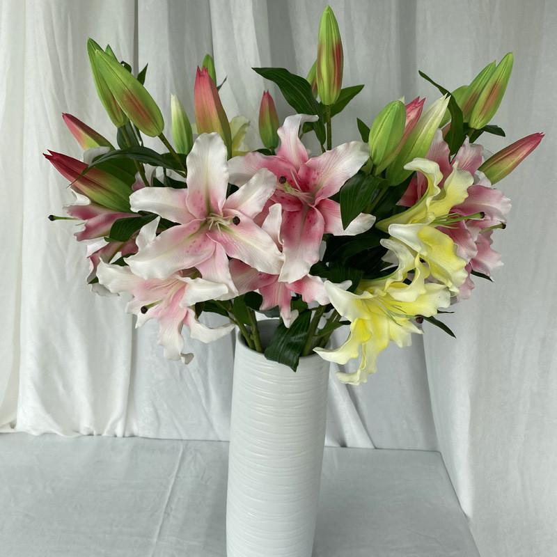 Long Pu Fourhead Lilies Artificial Flower Bouquet For Wedding And Home Decor