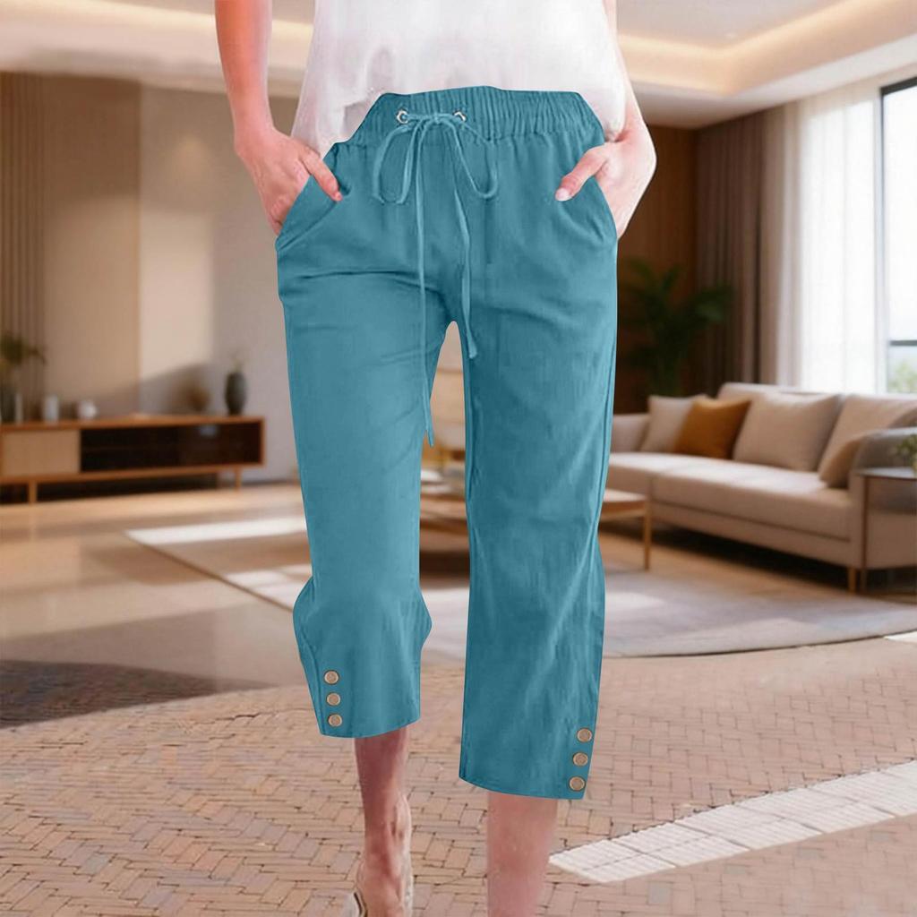 Women's Casual And Fashionable Color Loose Pants With Pocketes