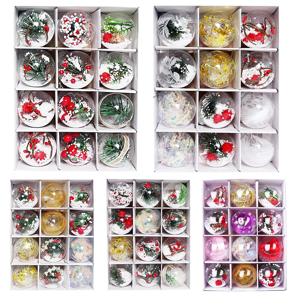 12Pcs Christmas Transparent Ball Ornament Shatterproof Decorative Ball Pendant for Home Xmas Tree Decoration