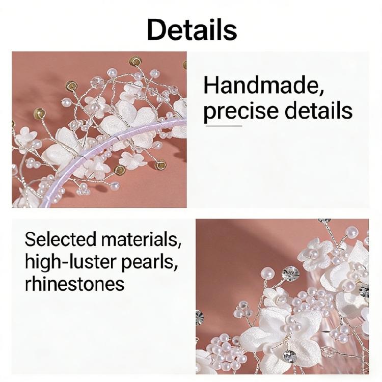 Elegantes Haaraccessoire mit weißen Stoffblumen, Perlen und Strasssteinen – perfekt für festliche Anlässe und als Brautschmuck.