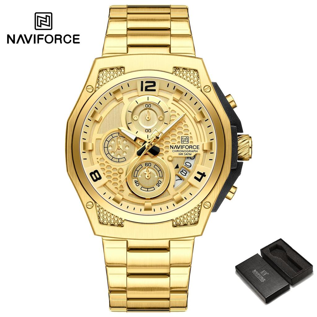 Naviforce Watch for Men Calendar Chronograph Stainless Steel Strap Luminous Waterproof Fashion Casual Outdoor Sports Men's Wristwatch NF8051S