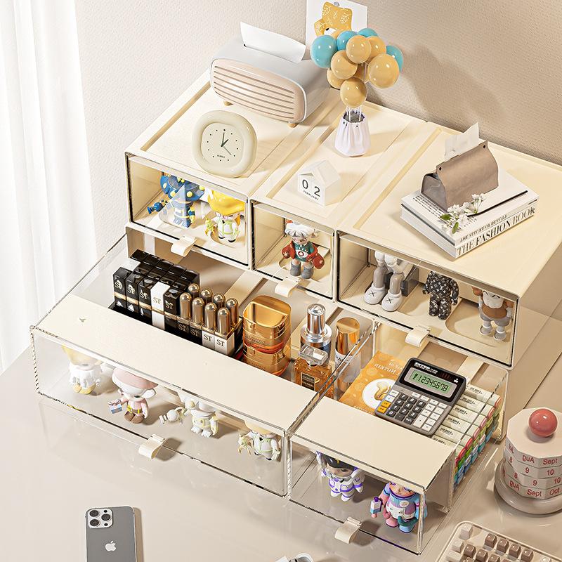 Drawer-style Desktop Storage Box Transparent Visual Dustproof and Waterproof for Storage of Figures and Office Debris