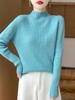 Women's Cashmere Striped Slimming Knit Sweater - Half-High Neck Autumn/Winter Base Layer