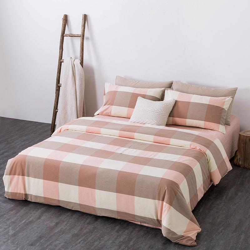 Class A Washed Cotton 4-piece Set King Duvet Cover Queen Size Option Pure Cotton Bed Sheet Pillows Zipper Closure Solid Color EU