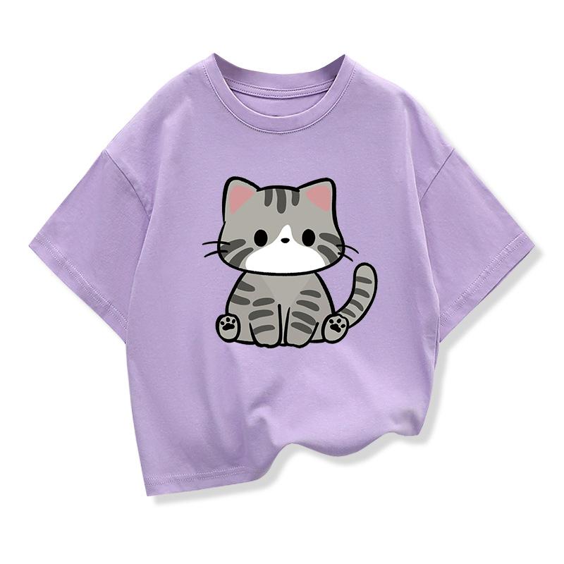 Original Design Summer Children Clothing Kids Short Sleeve t shirts Cute Litle Cat Graphic Boys Girls Casual Loose Tee Tops