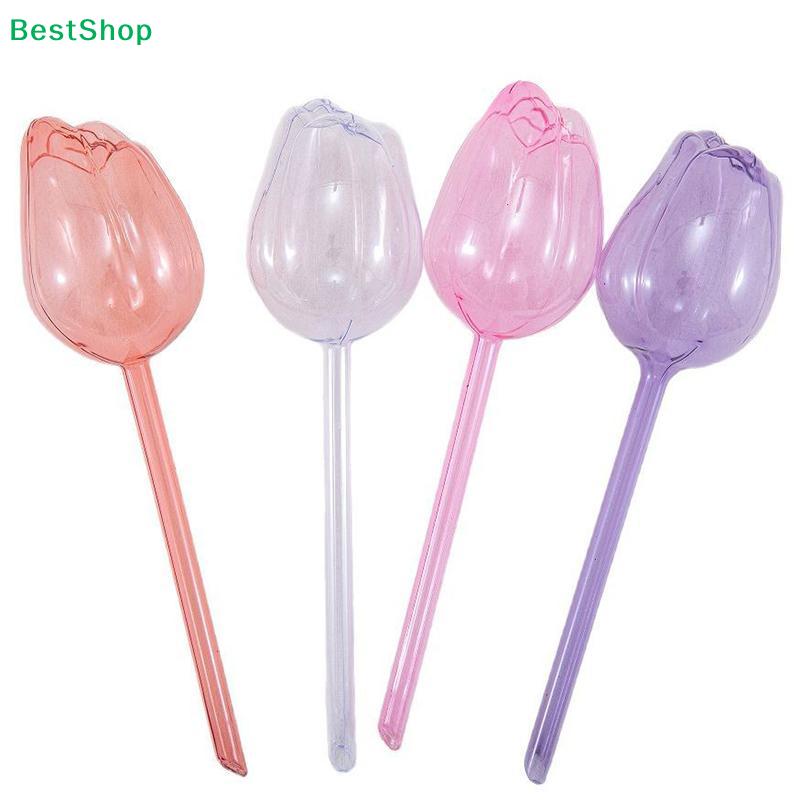 Pink Tulip Shaped Plant Self-Watering Stakes, Clear Plastic Automatic Watering Globes for Indoor & Outdoor Potted Plants