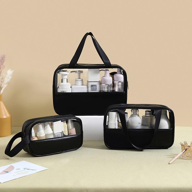 New PVC Makeup Bag - Semi-Transparent Waterproof Travel Toiletry Bag Large Capacity Pouch for Bathroom Essentials & on-the-Go