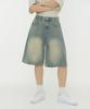Jinmania Side Pintuck Wide Knee-Length Half Denim Pants Unisex (Medium Blue)