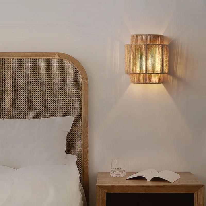 Hemp Rope Wall Lights Home Art Deco Bedroom Foyer Aisle Hotel Atmosphere Sconce E27 Bulb Creative Lamp Balcony Kitchen