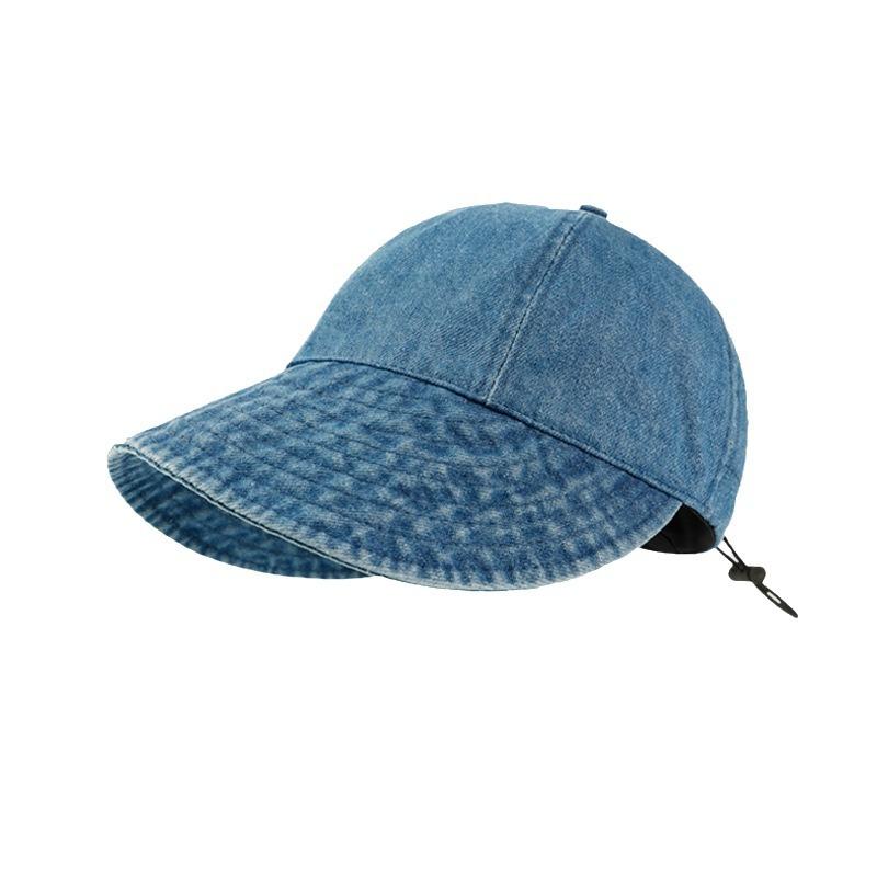 Ruth Denim Bucket Hat Lady Big Head Circumference Plain Face Covering Cap Showing Small Face