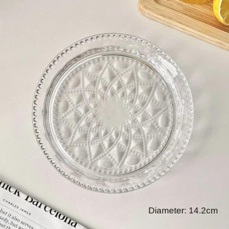Ins Wind Sunflower French Vintage Relief Glass Fruit Plate Home Premium Cake Plate Tableware Dessert Afternoon Tea Dim Sum Plate