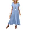 Women’s Long Maxi Dress Short Sleeve Flowy Lightweight Casual Summer Beach Vacation Style Dress with Pockets Loose Fit