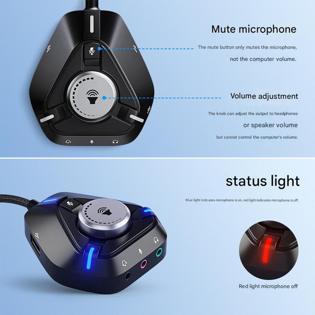 USB Sound Card External Sound Card with 3x3.5mm 2xUSB 1xType C Port Sound Adapter for Desktop PC Laptop Headphone