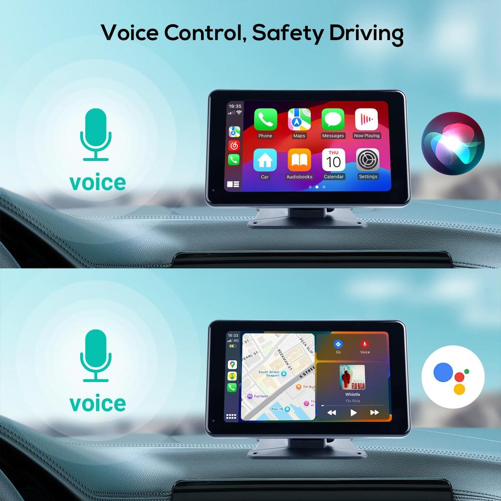 Portable Wireless Apple Carplay Screen for Car,7 Inch Car Stereo Wireless Carplay & Android Auto