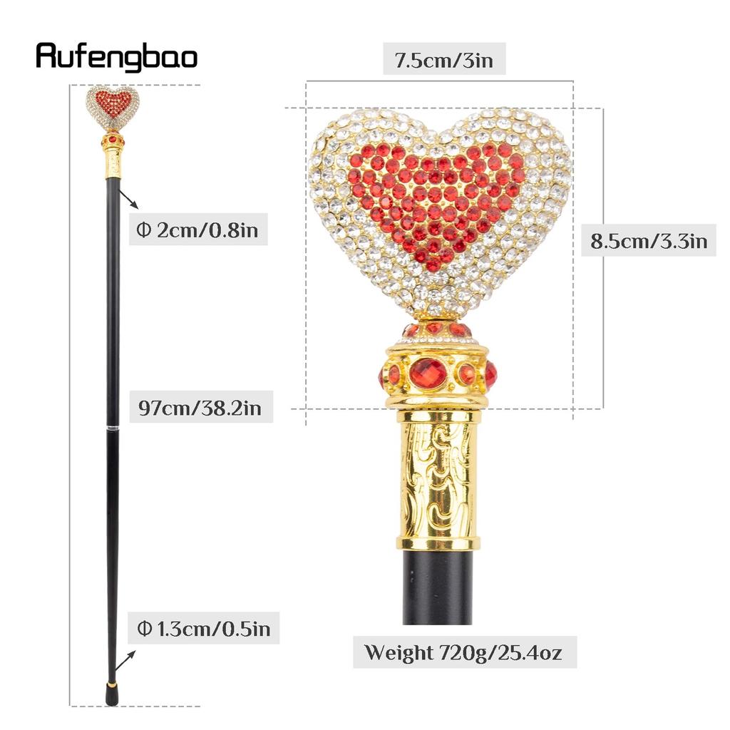 White Red Love Artificial Diamond Walking Cane Fashion Decorative Walking Stick Gentleman Elegant Cosplay Cane Crosier 97cm