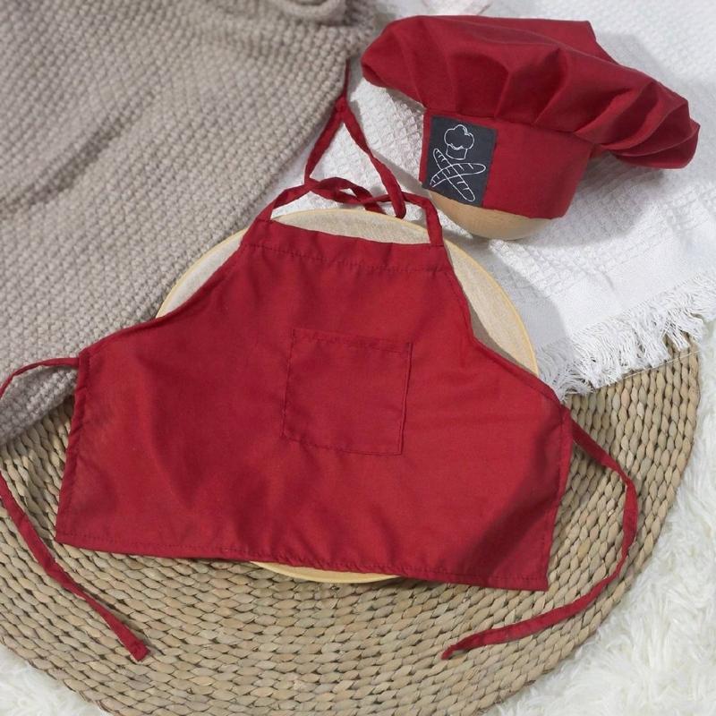 2Pcs/set Newborns Baby Cook Costume Set Photography Props Lovely Cooking Hat and Matching Apron for Photoshoots