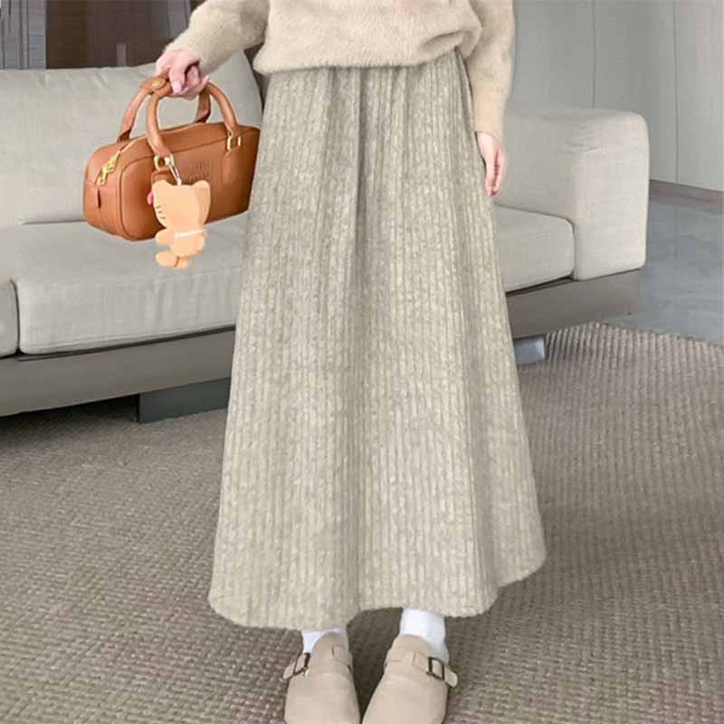 Skirt Womenswear Autumn Winter Mid Long Grey Loose